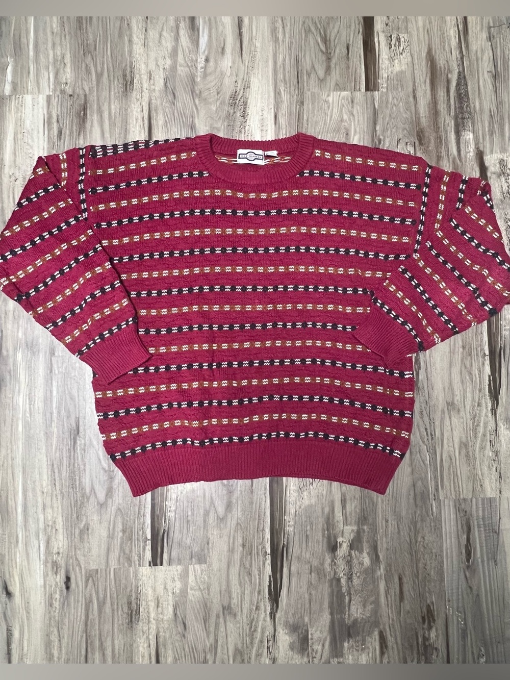 Vintage 90s Gulf Traders Chunky Striped Sweater Unisex Mens XL Pink